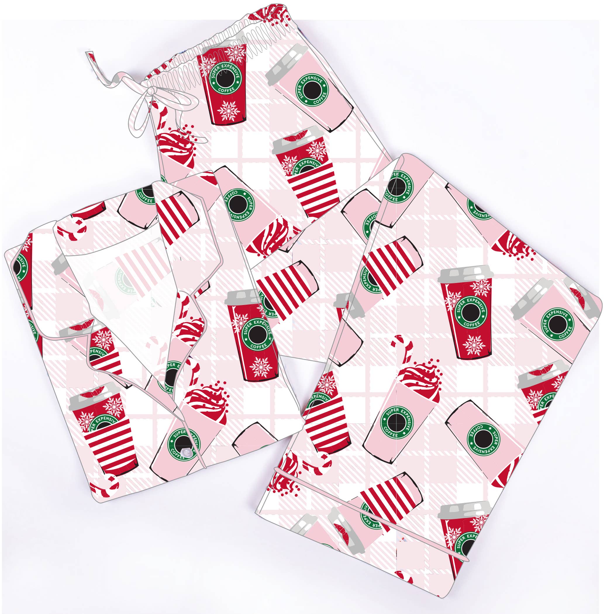 Festive Peppermint Coffee Printed PJ Set
