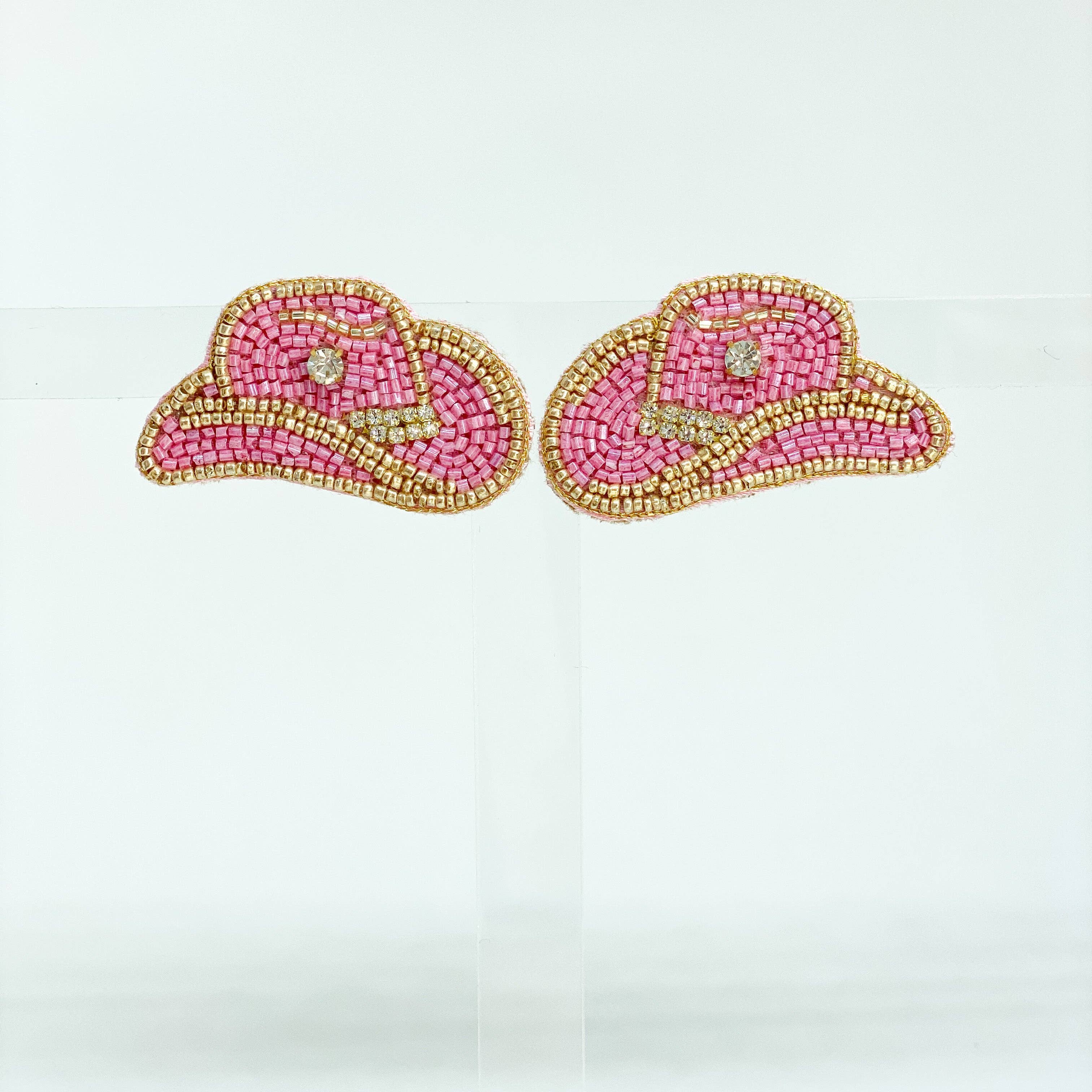 Pink Cowgirl Hat Stud Earrings