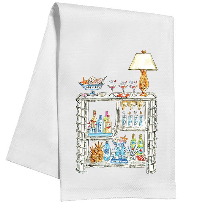 Handpainted Bar Cart Coastal Kitchen Towel