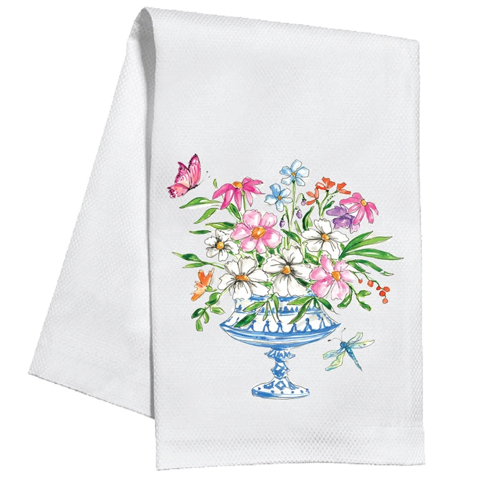 Handpainted Floral Arrangement Pink Kitchen Towel