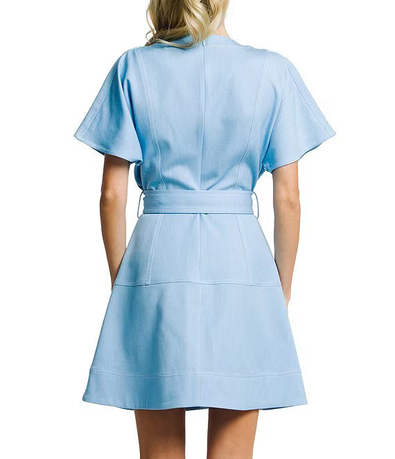 Polly Patch Pocket Faux Denim Mini Dress | CIEBON