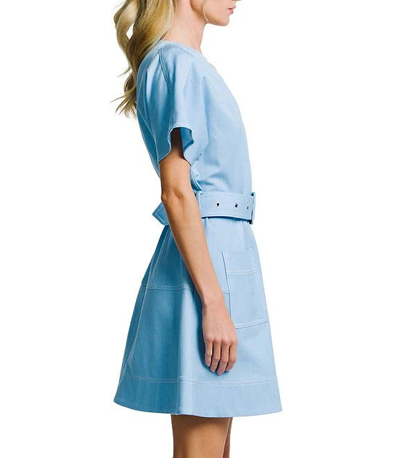 Polly Patch Pocket Faux Denim Mini Dress | CIEBON