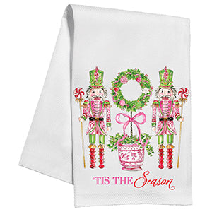 Tis The Season Pink Peppermint Nutcrackers With Topiary Kitchen Towel