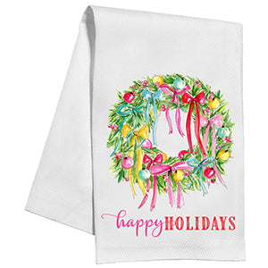 Happy Holidays Wreath Tea Towel | Rosanne Beck