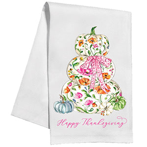 Handpainted Happy Thanksgiving Pumpkin Stack Tea Towel