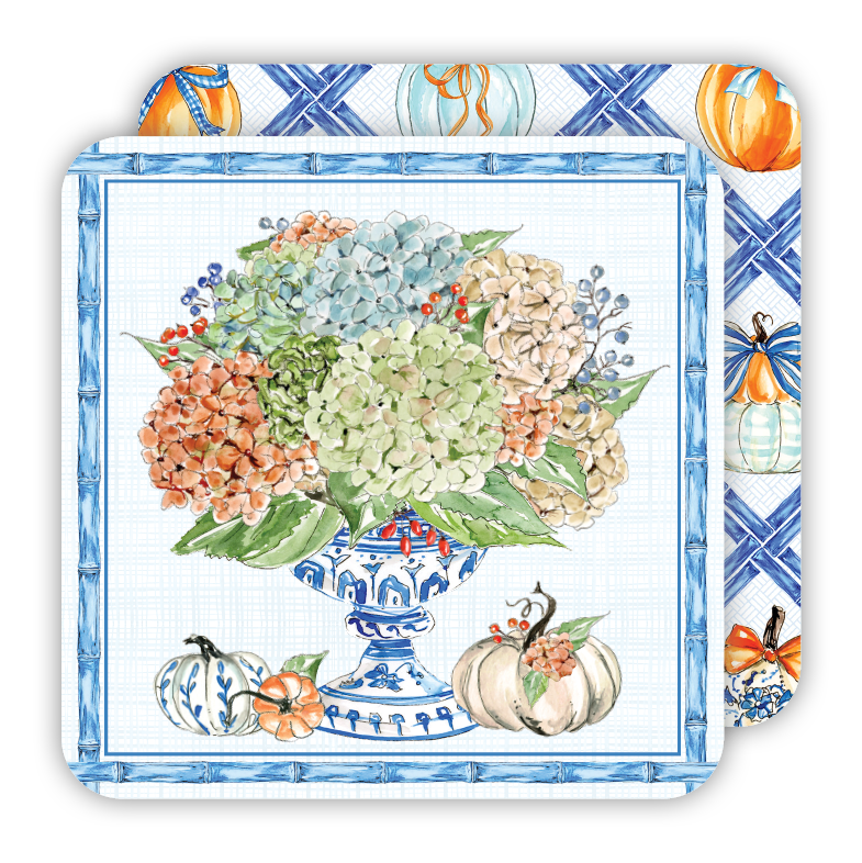 Hydrangeas in Chinoiserie Pot with Pumpkins Coasters
