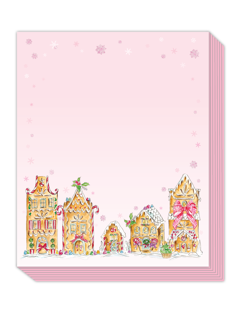 Pink Gingerbread House Village Tall Stack