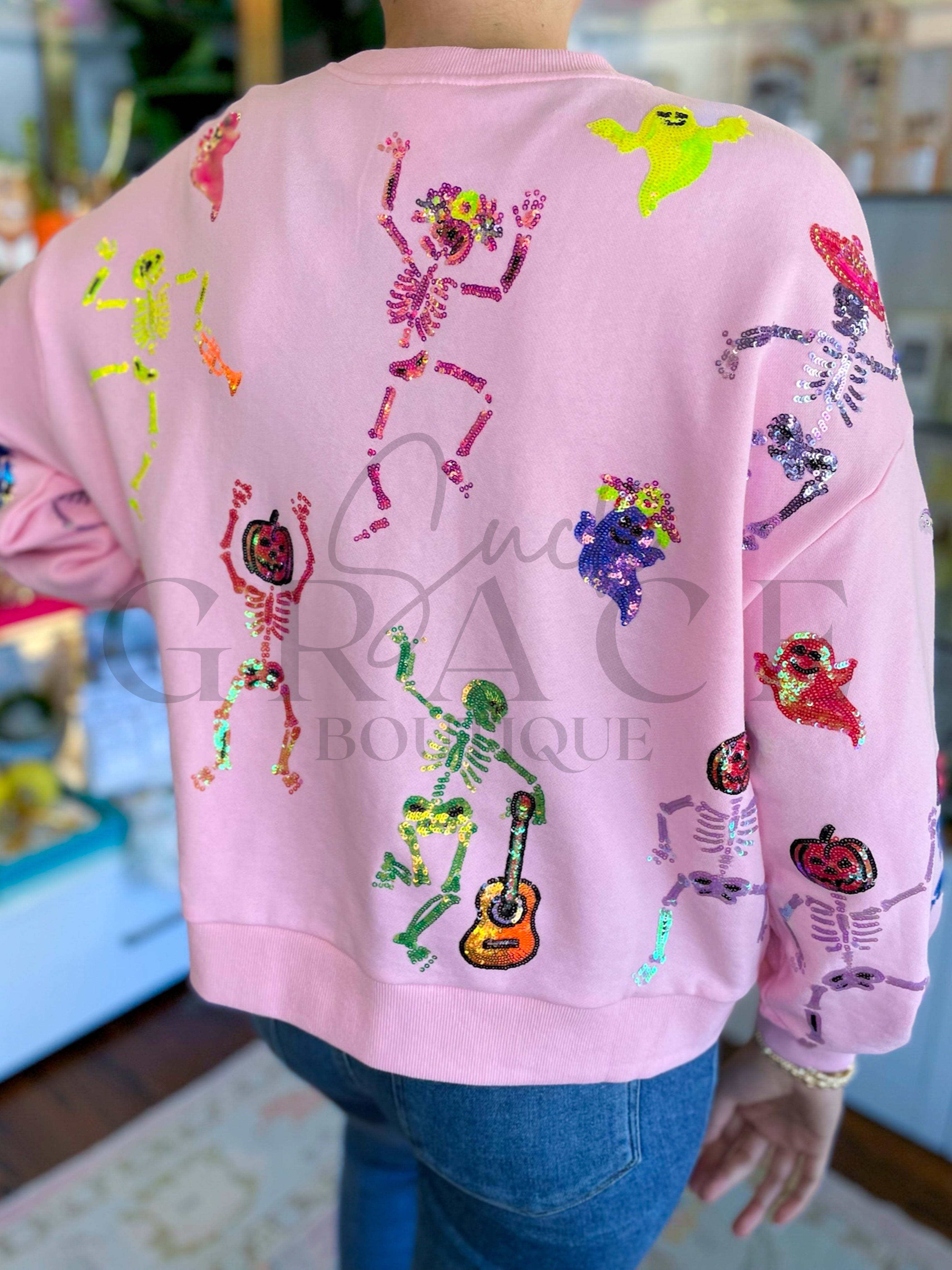 Pink Skeleton Disco Party Sweatshirt | Queen Of Sparkles