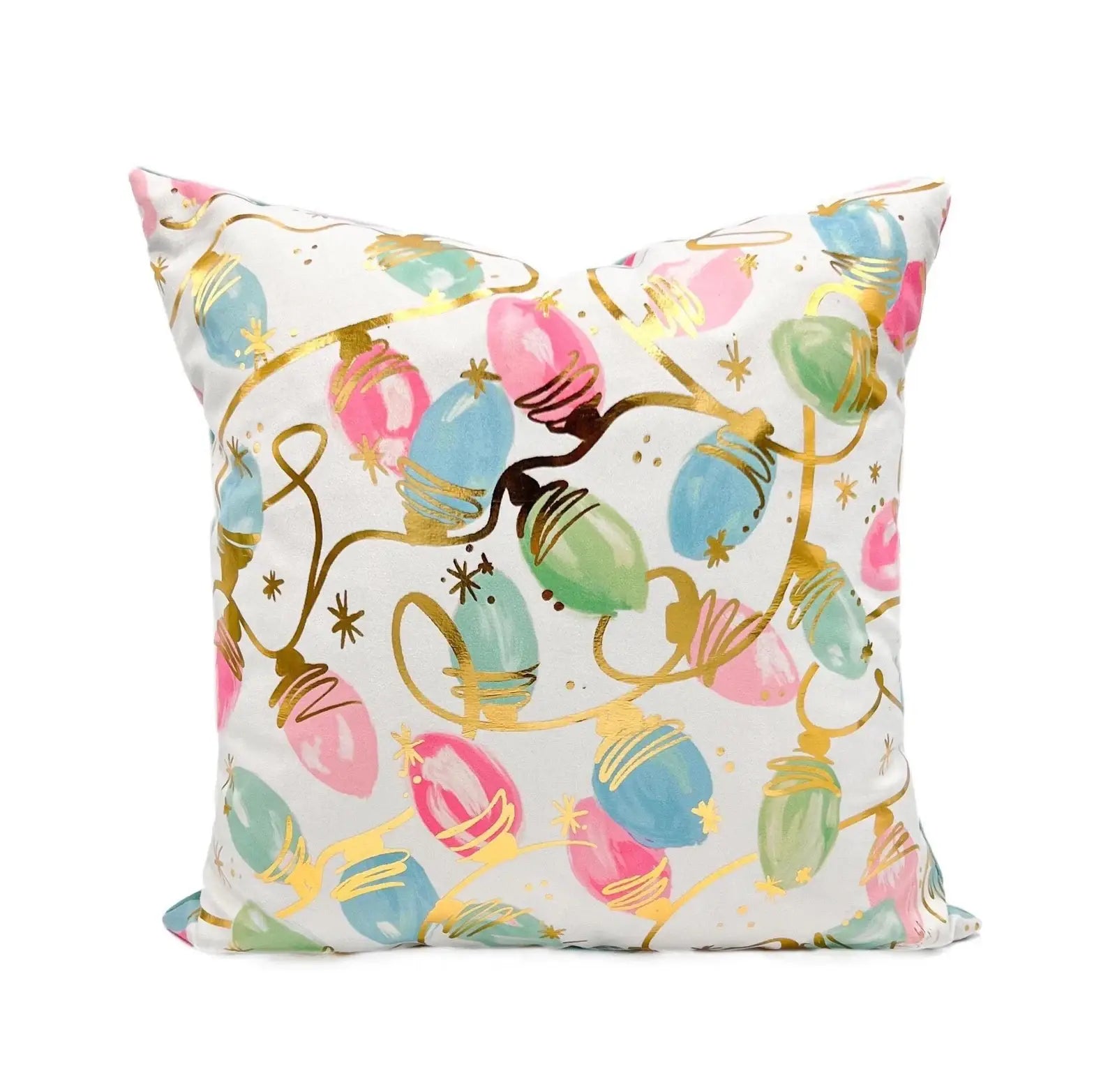 Gold Foil Pink and Mint Bright Lights Velvet Pillow