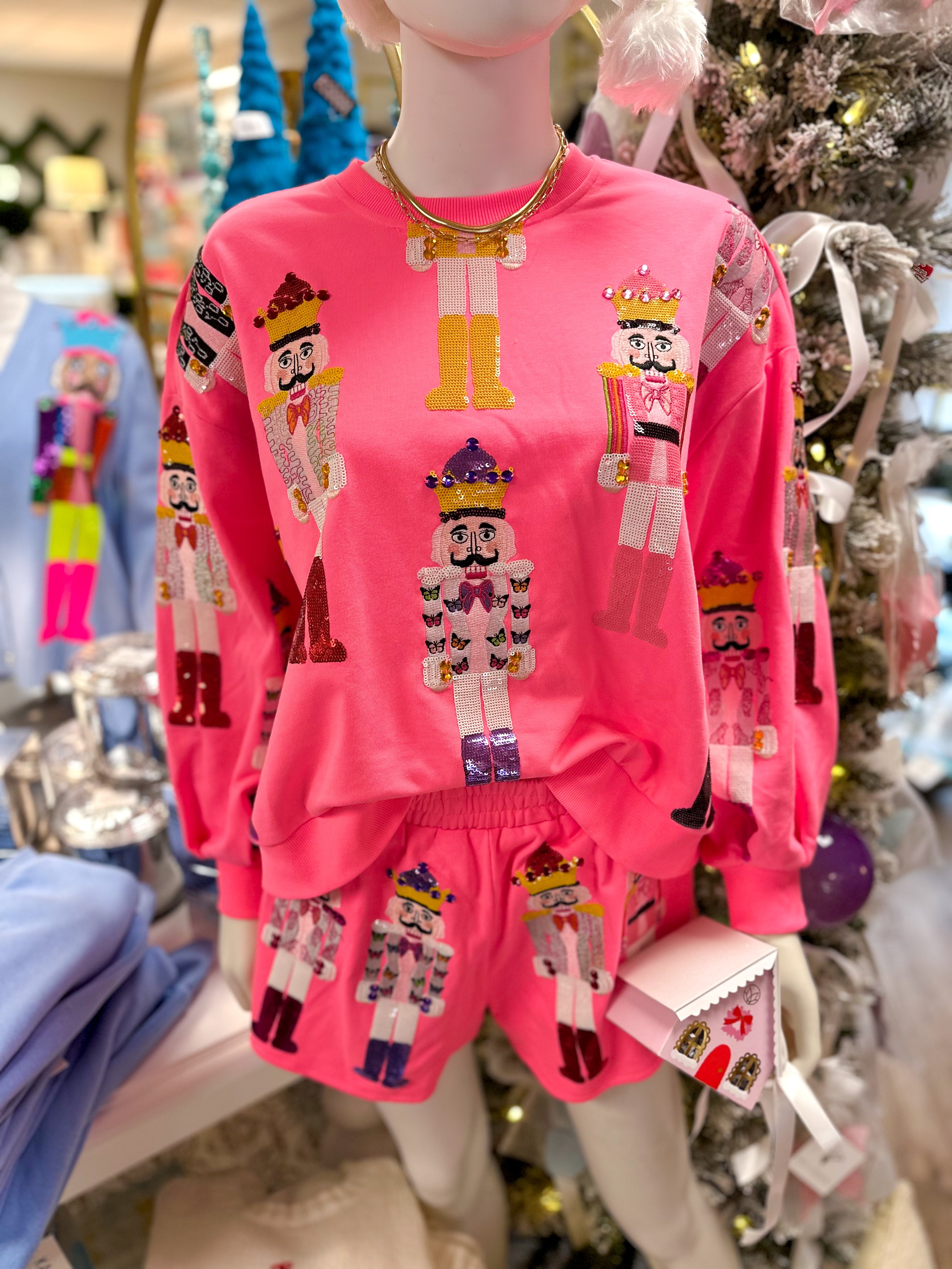 Neon Pink Scatter Nutcracker Sweatshirt | Queen Of Sparkles