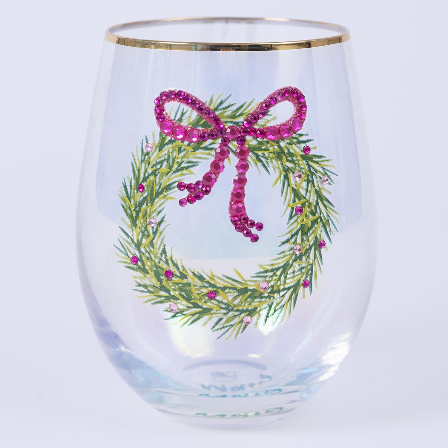 Rhinestone Wreath Stemless Wine Glass