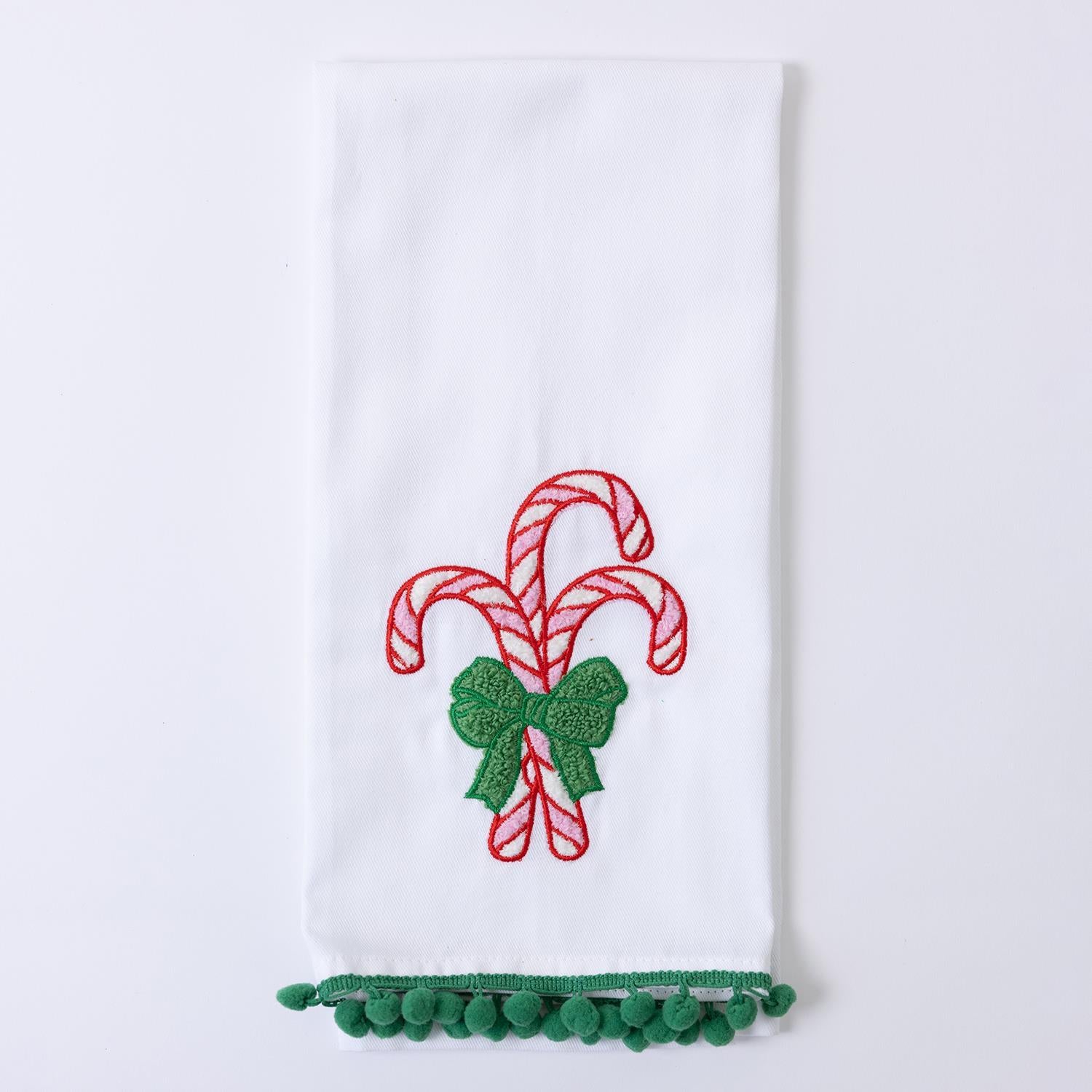 Candy Cane Embroidered Tea Towel