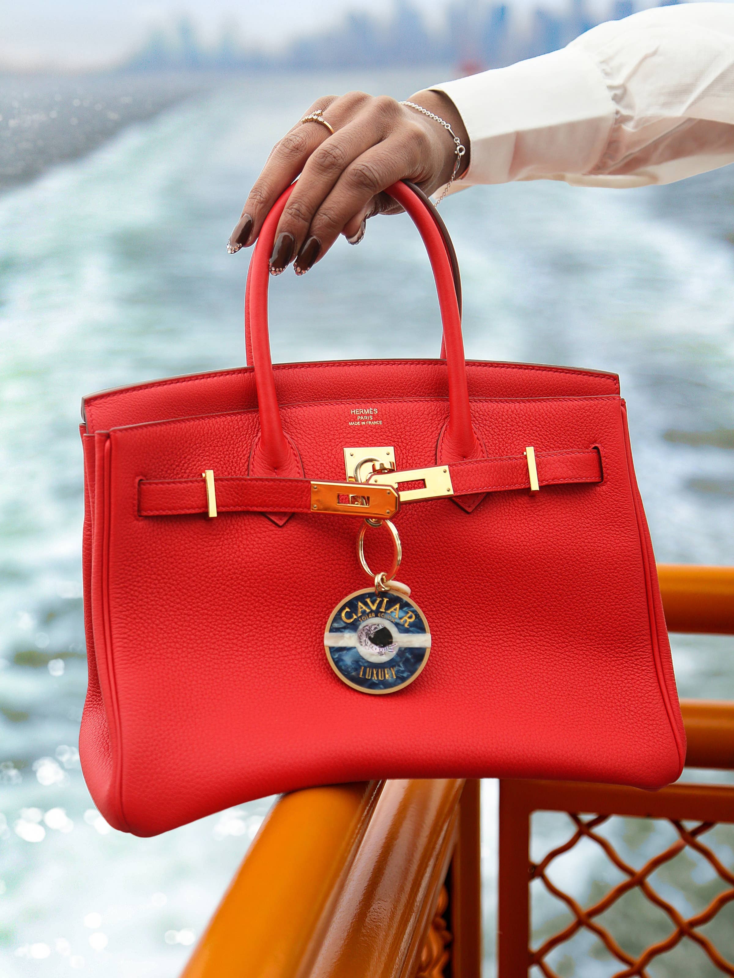 Hand-painted Caviar Bag Charm + Keychain | Solar Eclipse