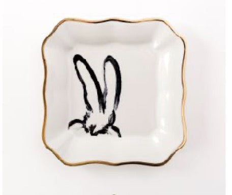 Bunny Portrait Plates with Hand-Painted Gold Rim | Hunt Slonem