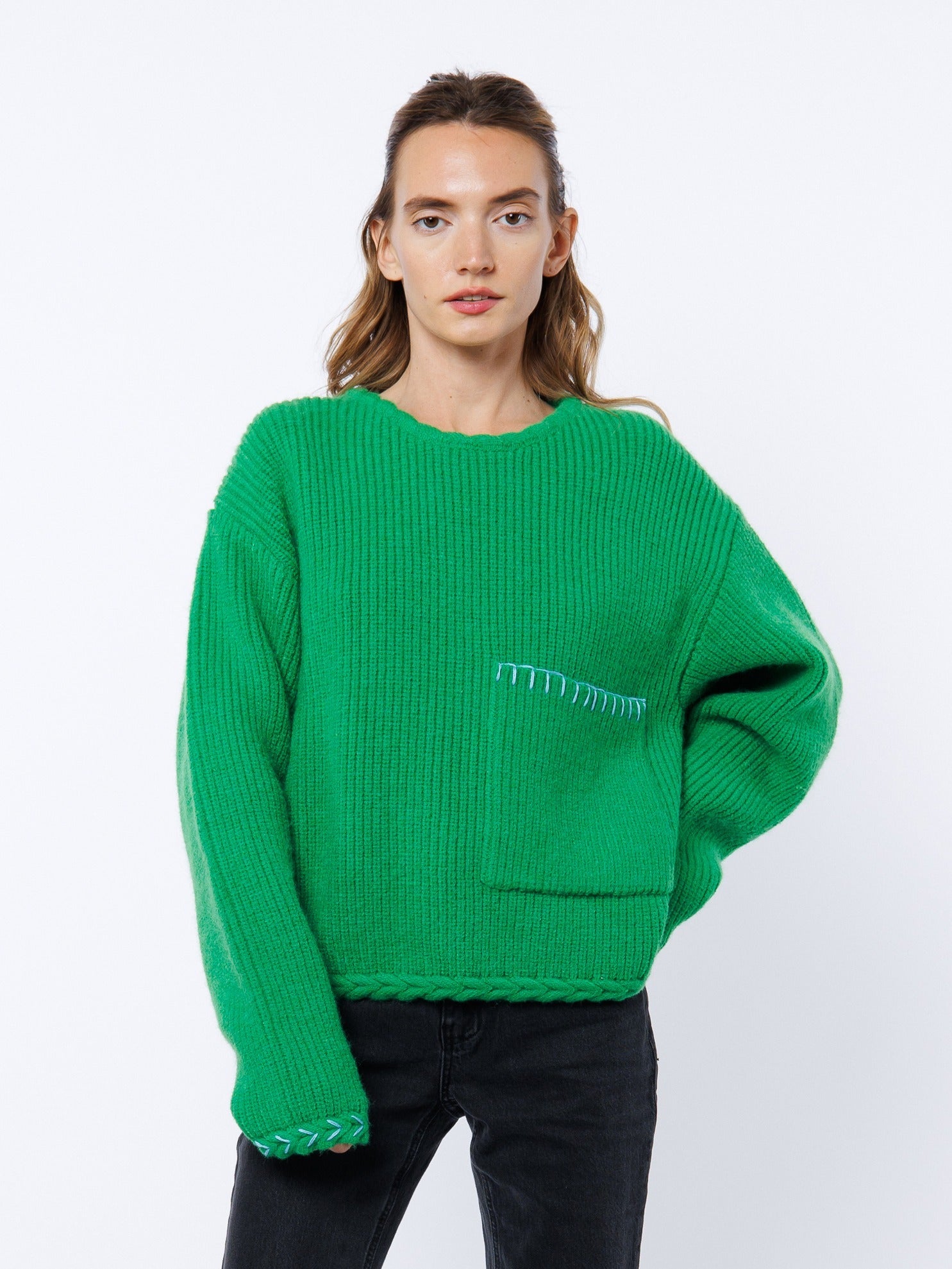 Kona Patched Pocket Pullover Sweater | Ciebon