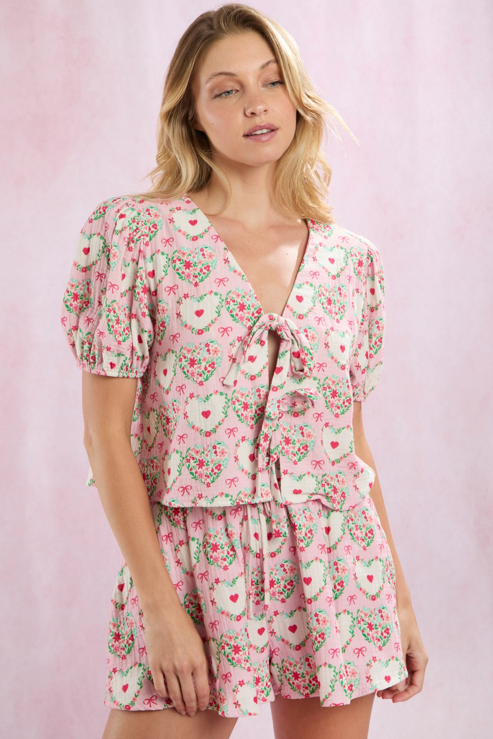 Gauze Hearts Pjs Set