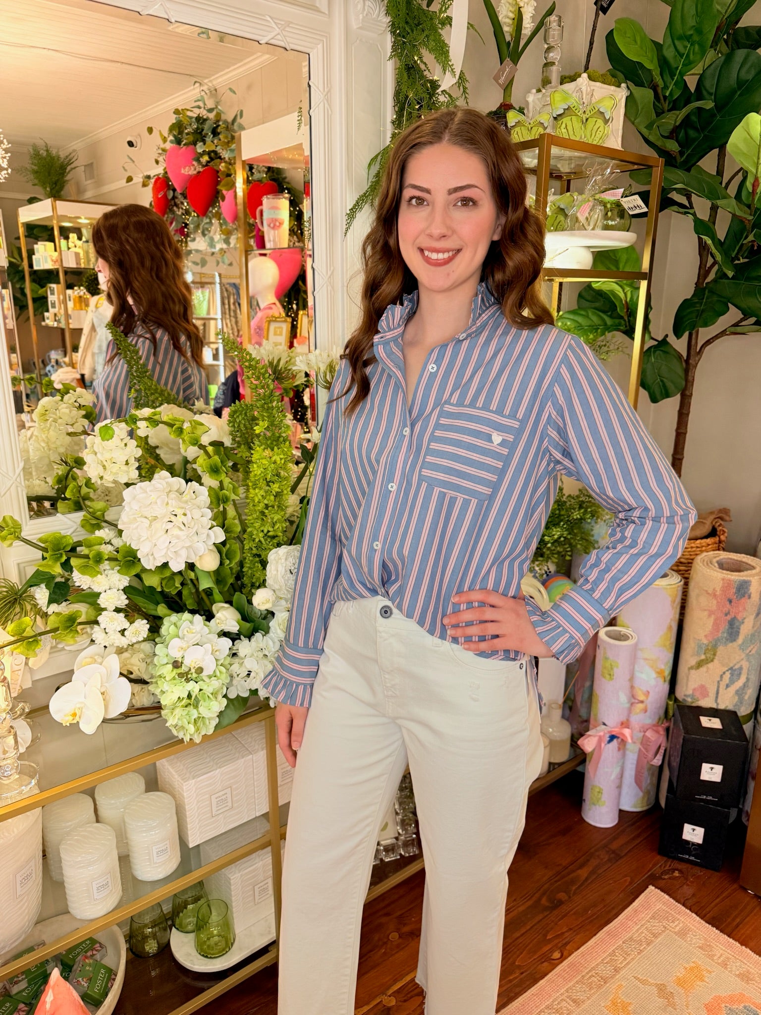 Mia Ruffle Stripe Shirt - Multi | Kerri Rosenthal