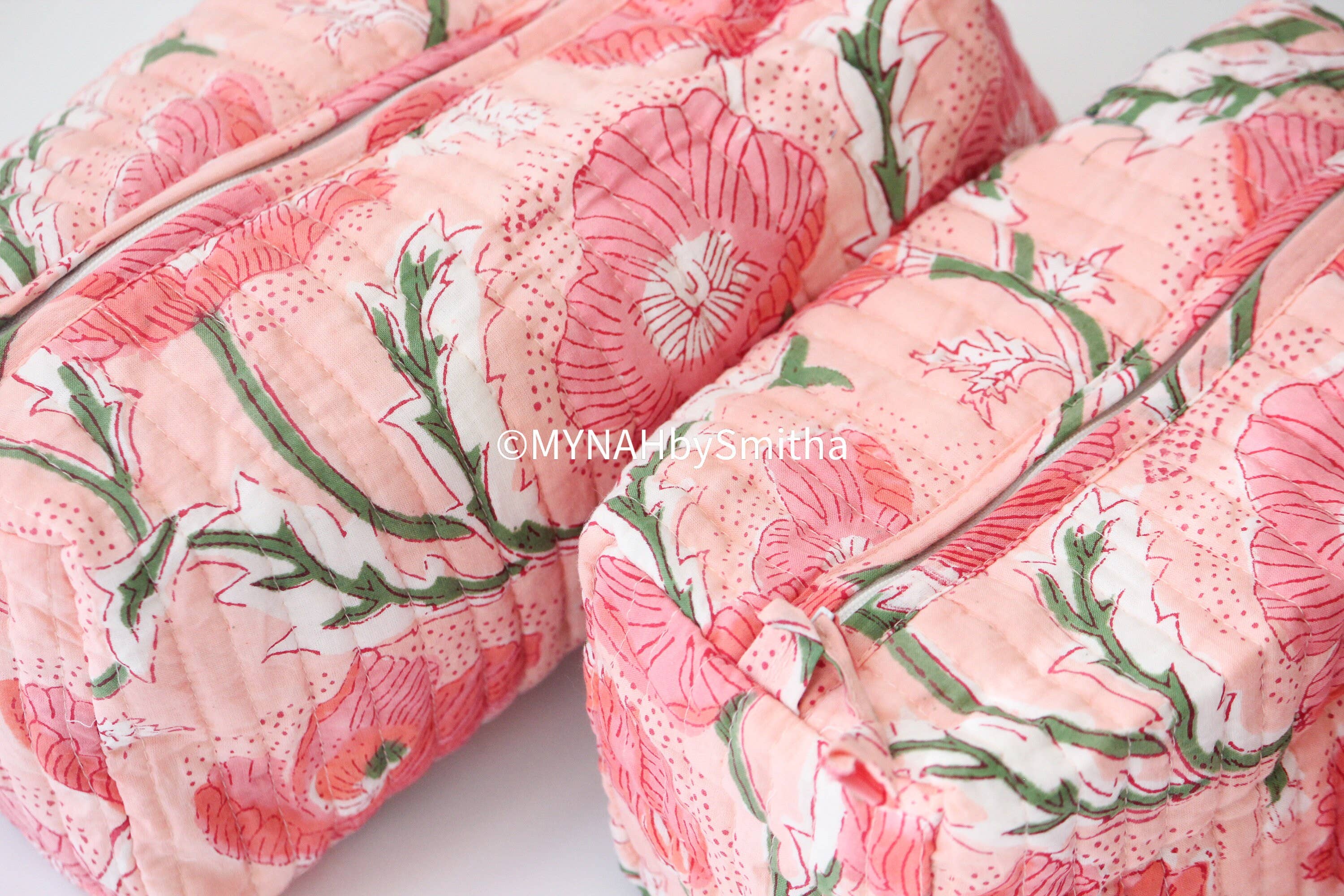 Peach Poppies Makeup Bag