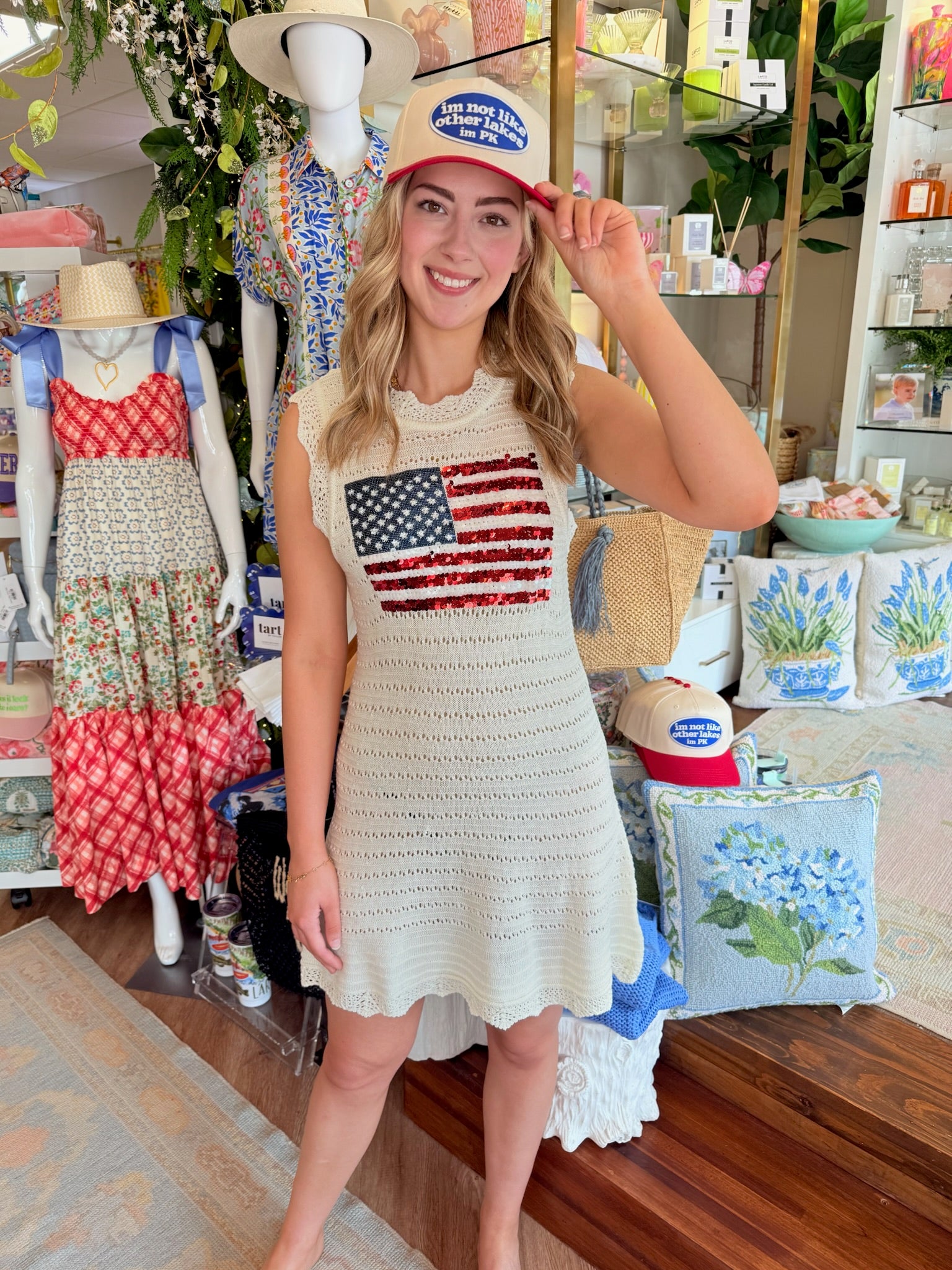 White Lace Knit American Flag Tank Dress | Queen of Sparkles