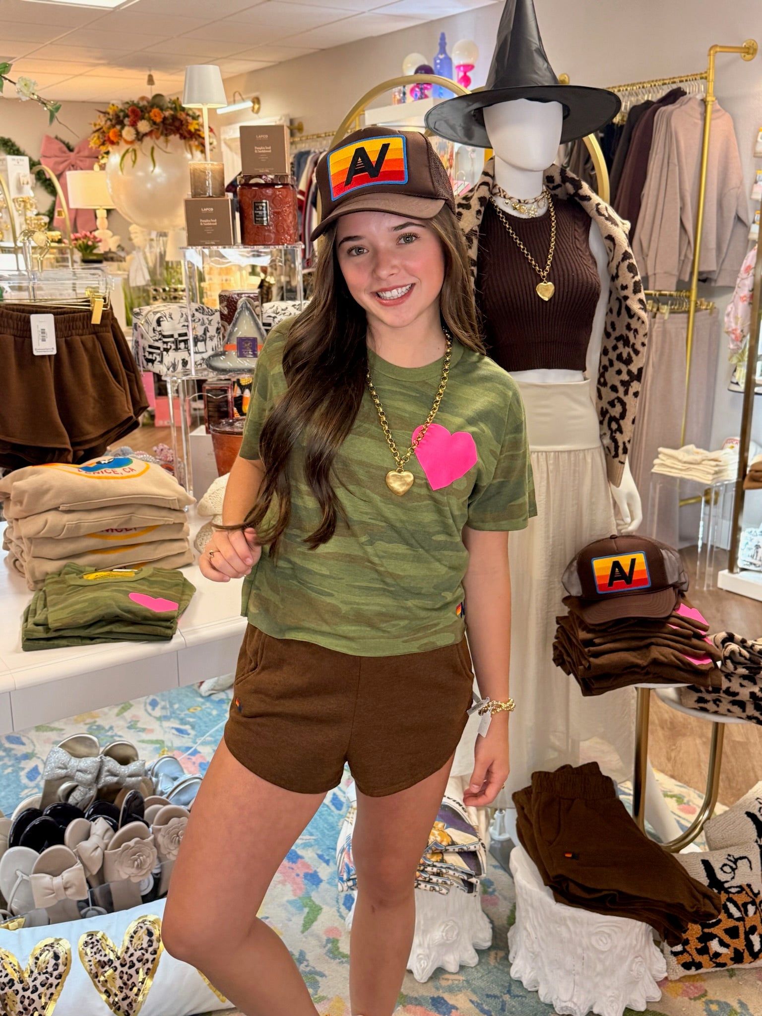 Heart Print Boyfriend Tee - Camo/Neon Pink | Aviator Nation