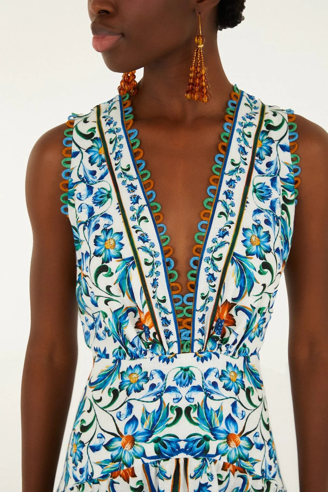 Off-White Flora Tile Scallop Linen Maxi Dress | Farm Rio