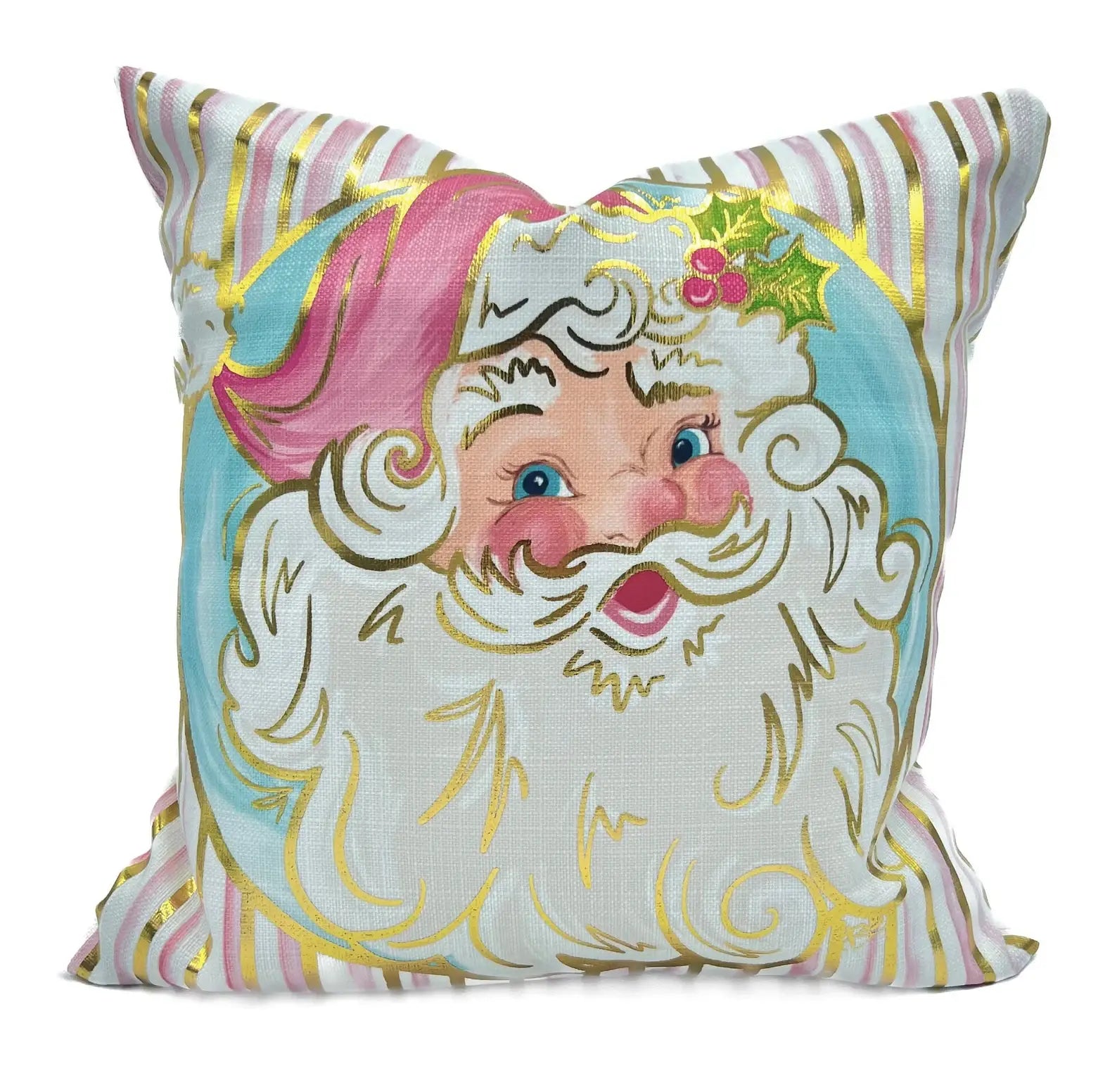 Gold Foil Pretty N' Pink Santa Velvet Pillow