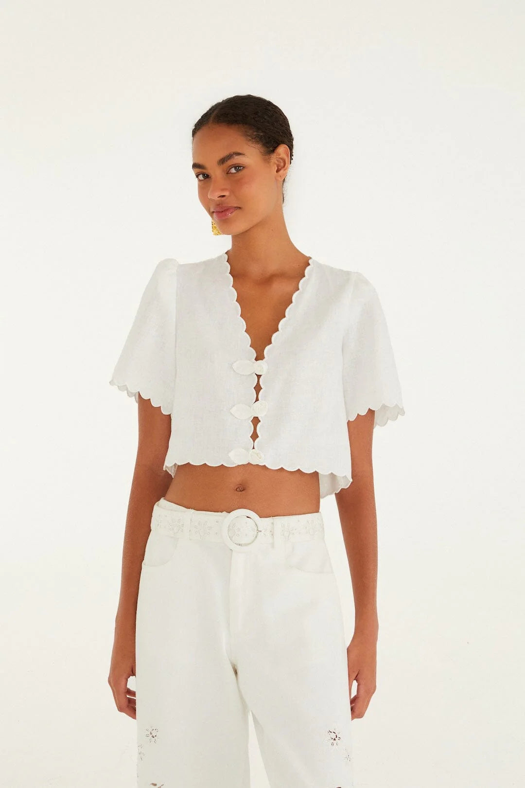 Roses Scallop Artisanal Top - Off-White | Farm Rio