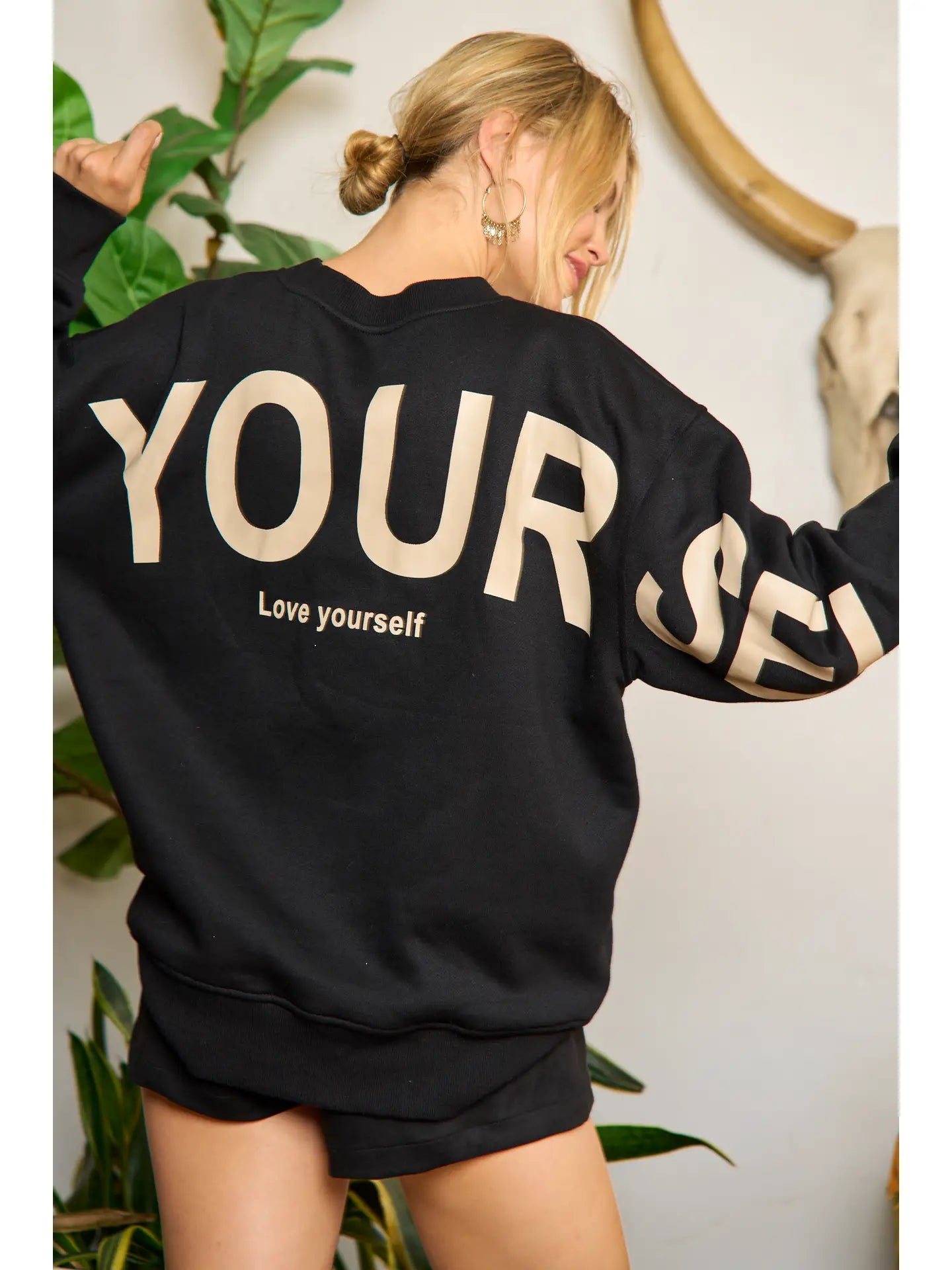 Be Yourself, Love Yourself Printed Oversized Sweatshirt