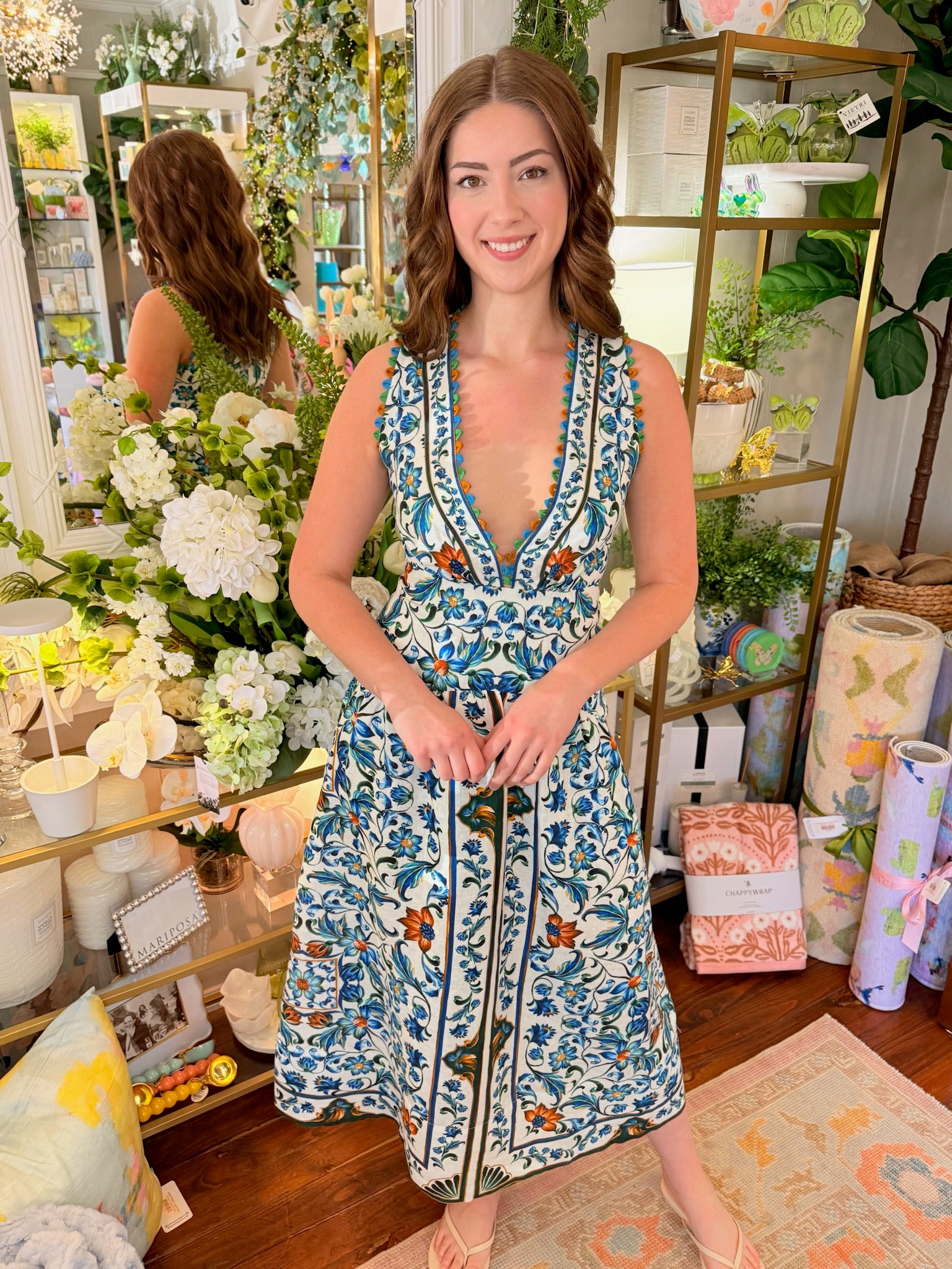 Off-White Flora Tile Scallop Linen Maxi Dress | Farm Rio