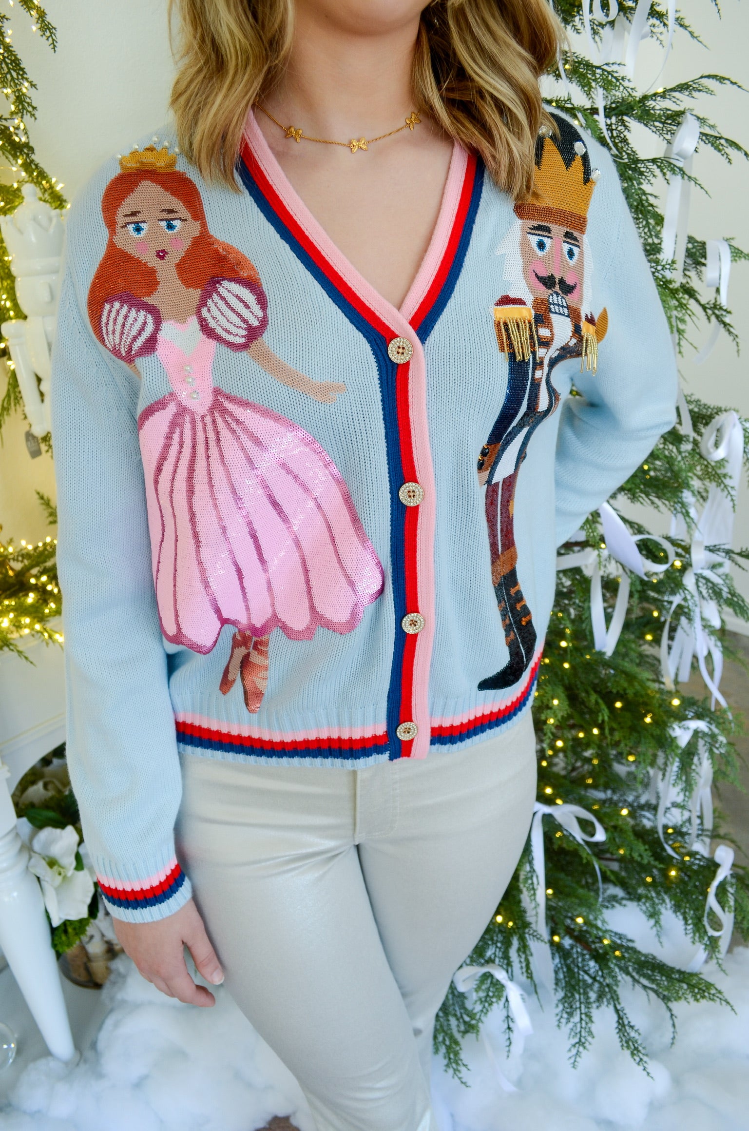 Light Blue ADULT Nutcracker And Clara Cardigan | Queen of Sparkles