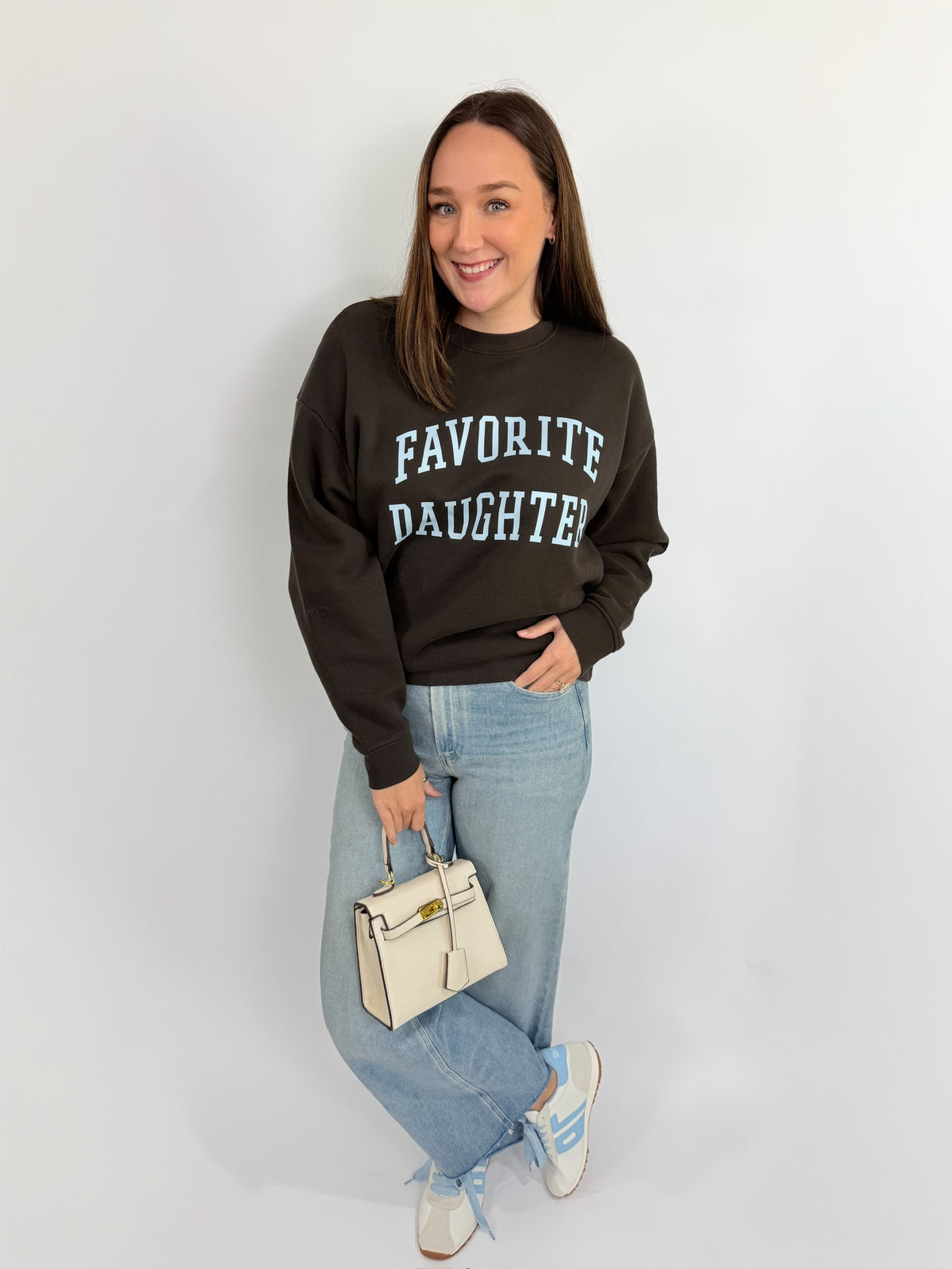 The Collegiate Sweatshirt - Espresso/Light Blue | Favorite Daughter