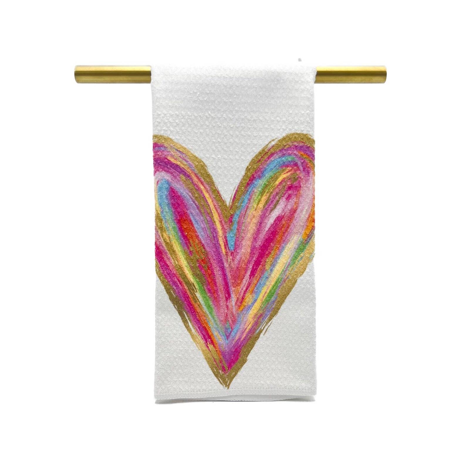 Golden Colorful Heart Tea Towel