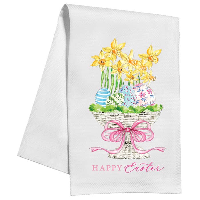 Happy Easter Eggs and Daffodils Kitchen Towel