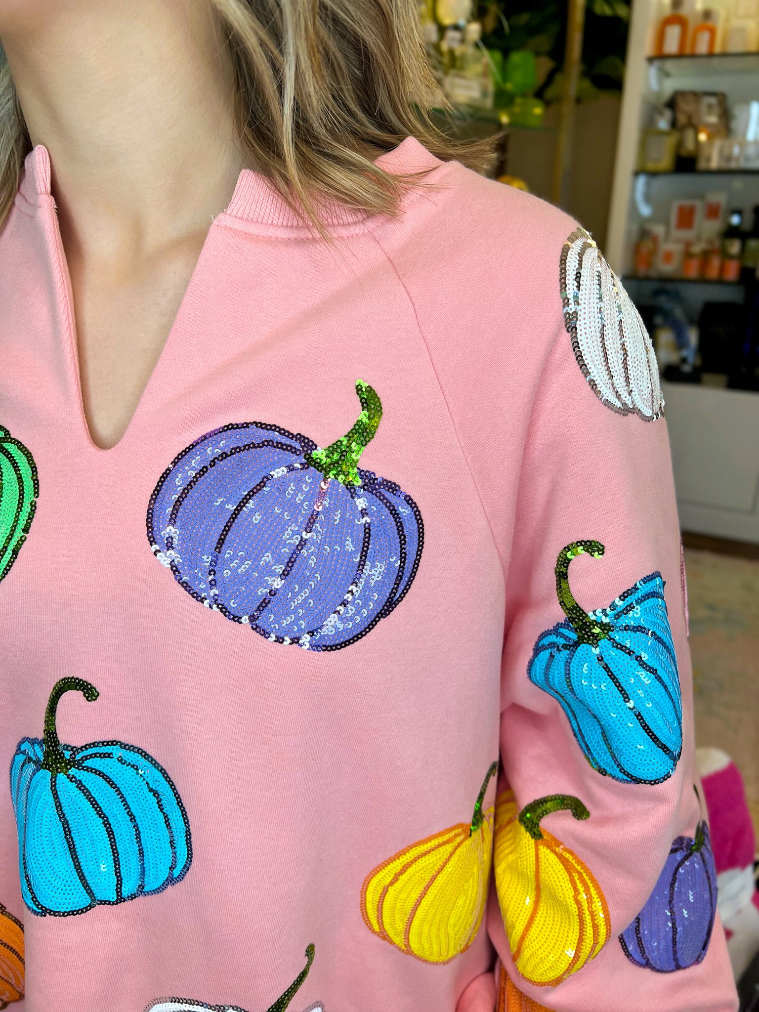 Light Pink Multi Pumpkin Sweatshirt | Queen of Sparkles