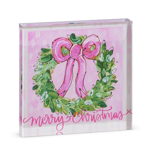 Merry Christmas Wreath Acrylic Block (8")