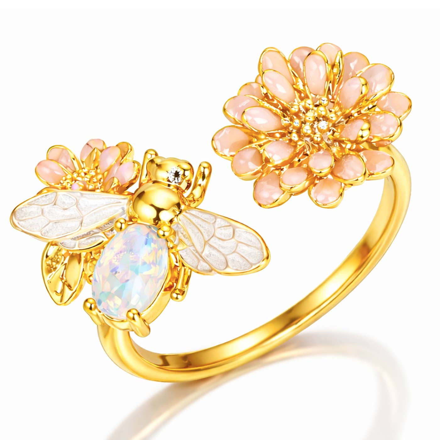 Bee and Flower Open Ring