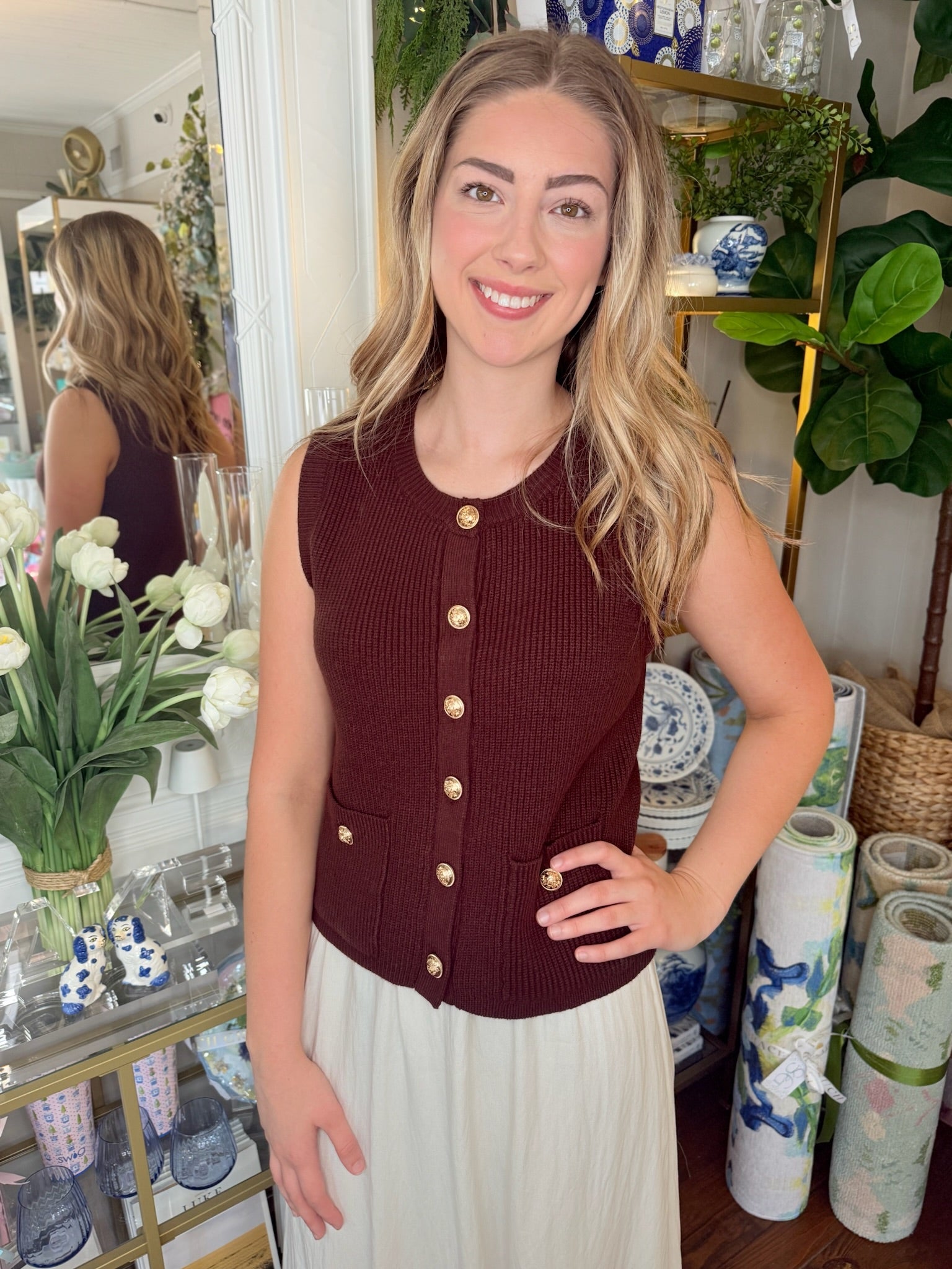 Aliya Sweater Vest - Chocolate | Steve Madden