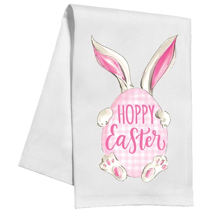 Hoppy  Easter Bunny Hiding Behind Egg Kitchen Towel