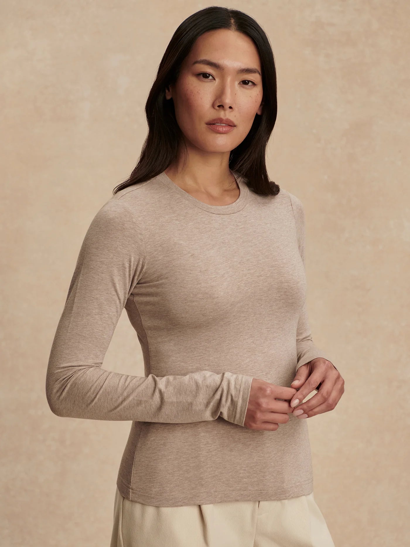 Edna Long Sleeve Fitted Tee - Taupe Marl | Varley