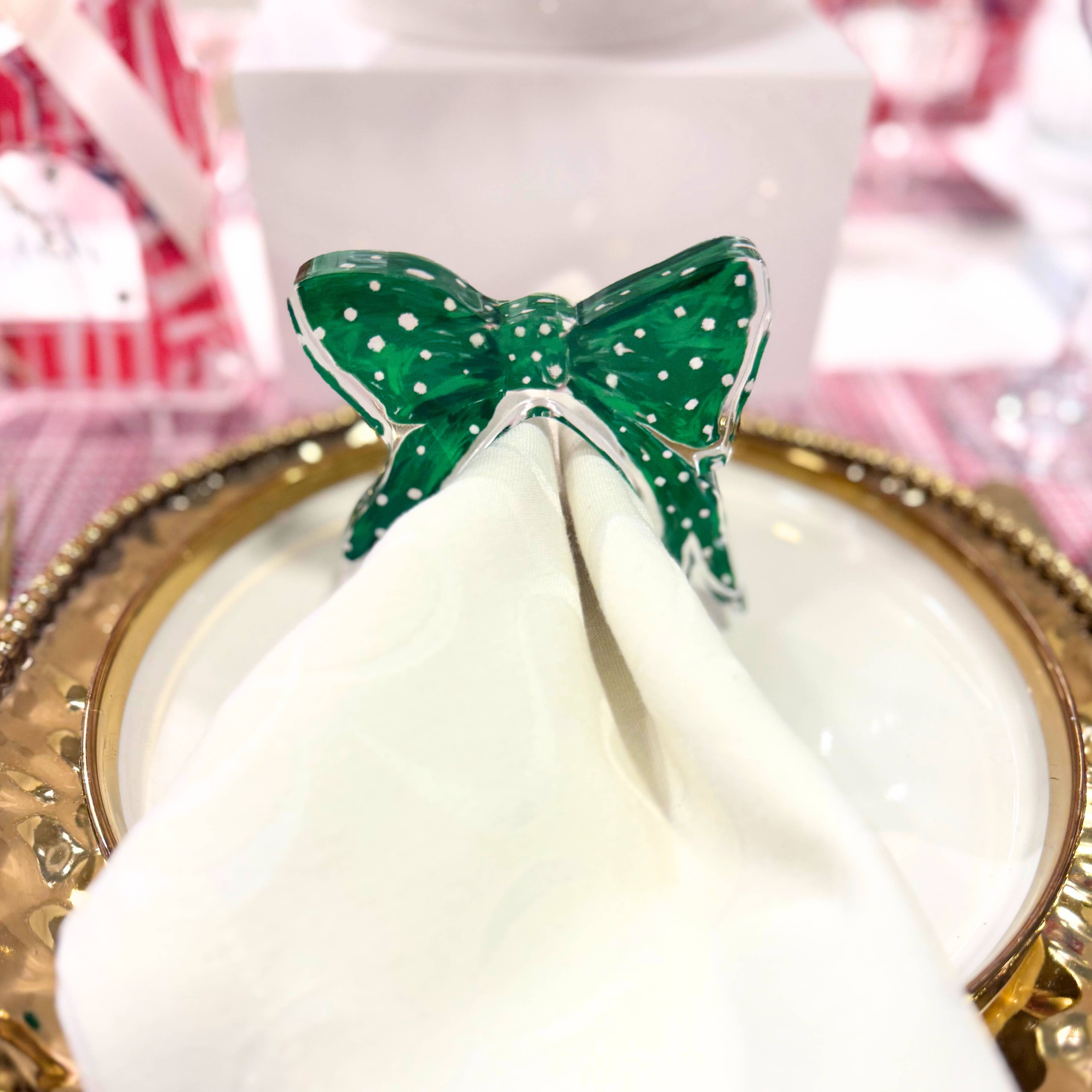 Green Polka Dot Bow Acrylic Napkin Ring | Lauren Dunn