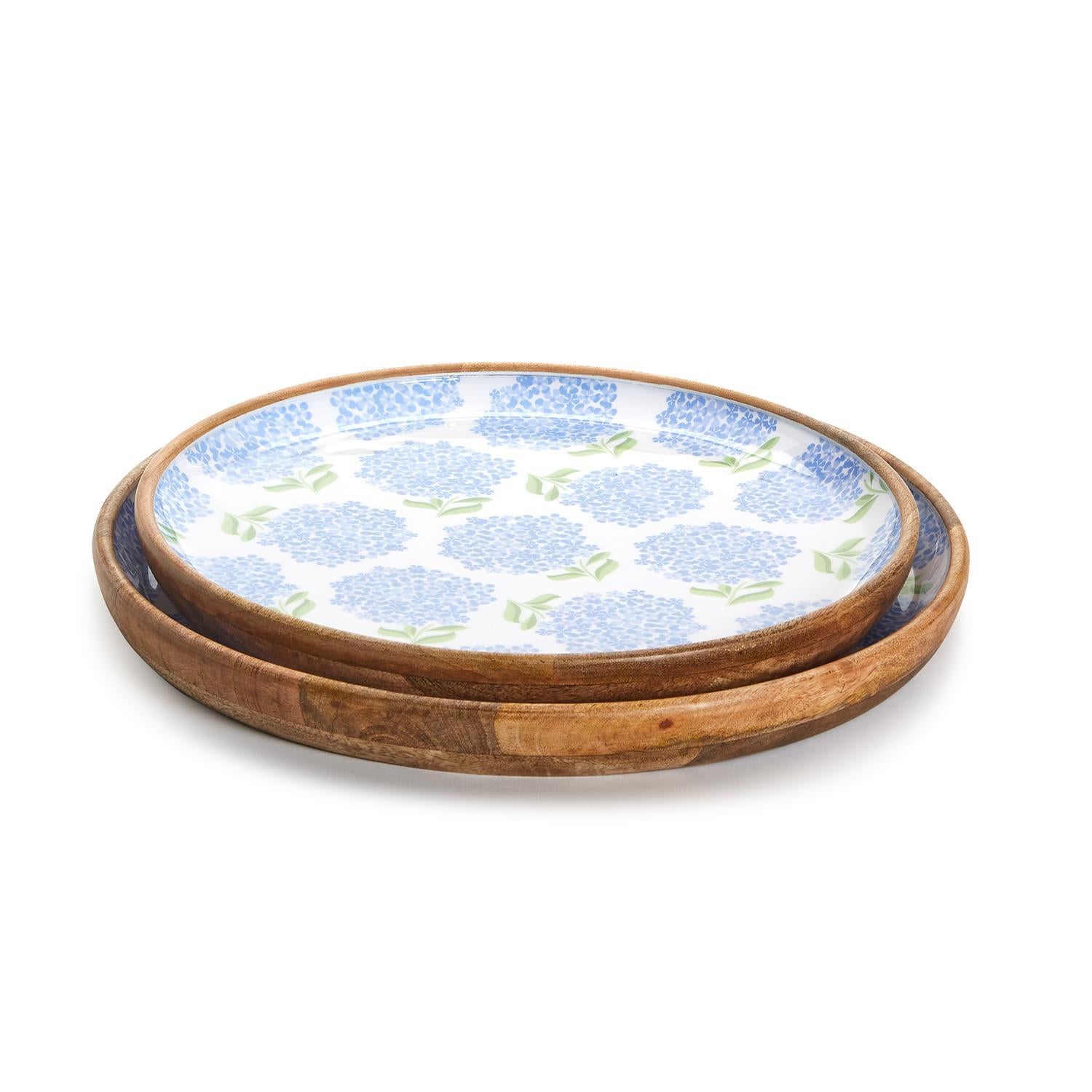 Hand-Crafted Hydrangea Wood Round Tray (Large)