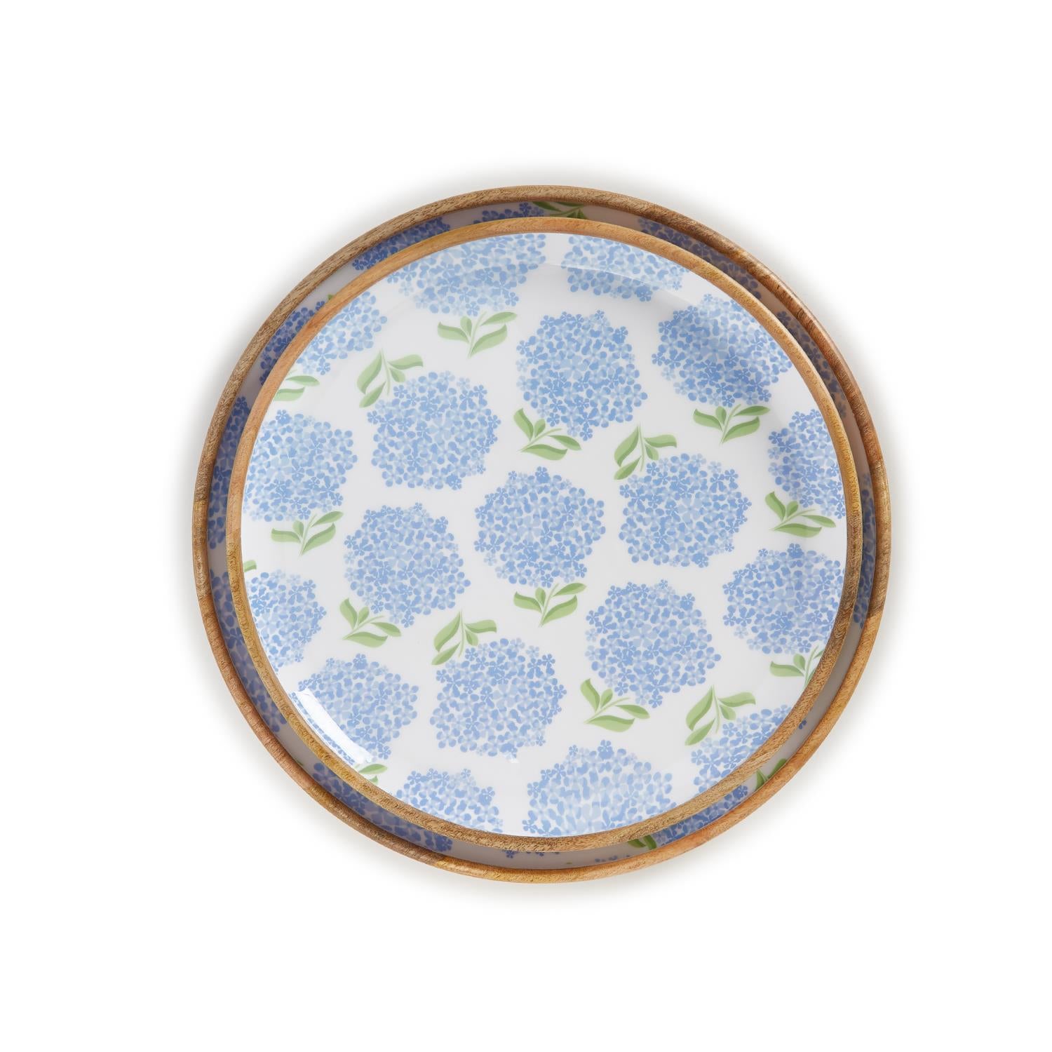 Hand-Crafted Hydrangea Wood Round Tray (Large)