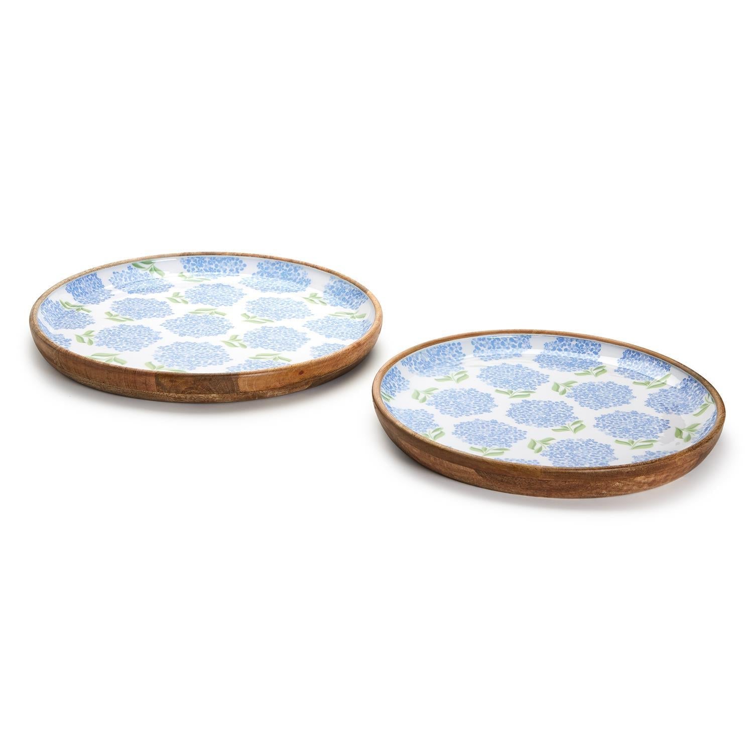Hand-Crafted Hydrangea Wood Round Tray (Small)