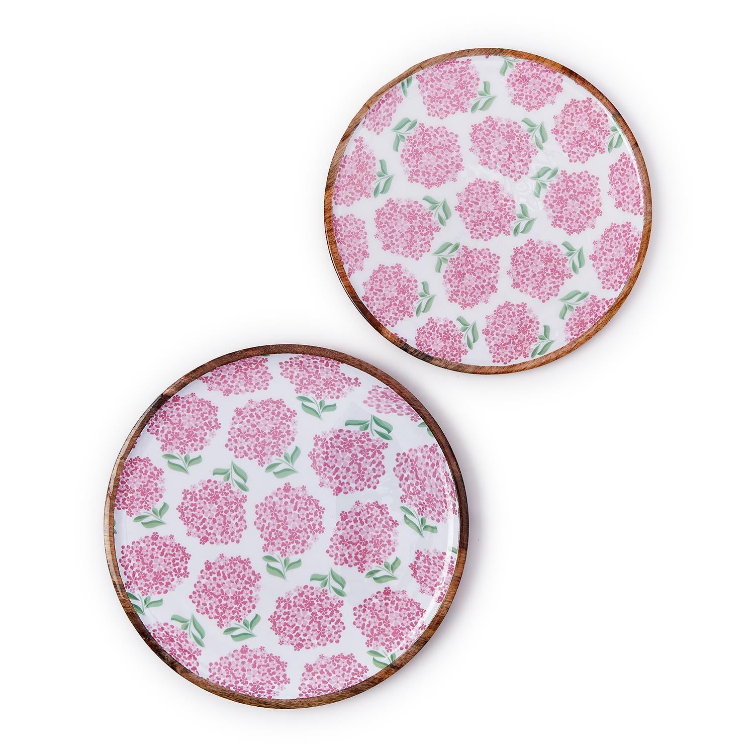 Hand-crafted Pink Hydrangea Wood Round Tray