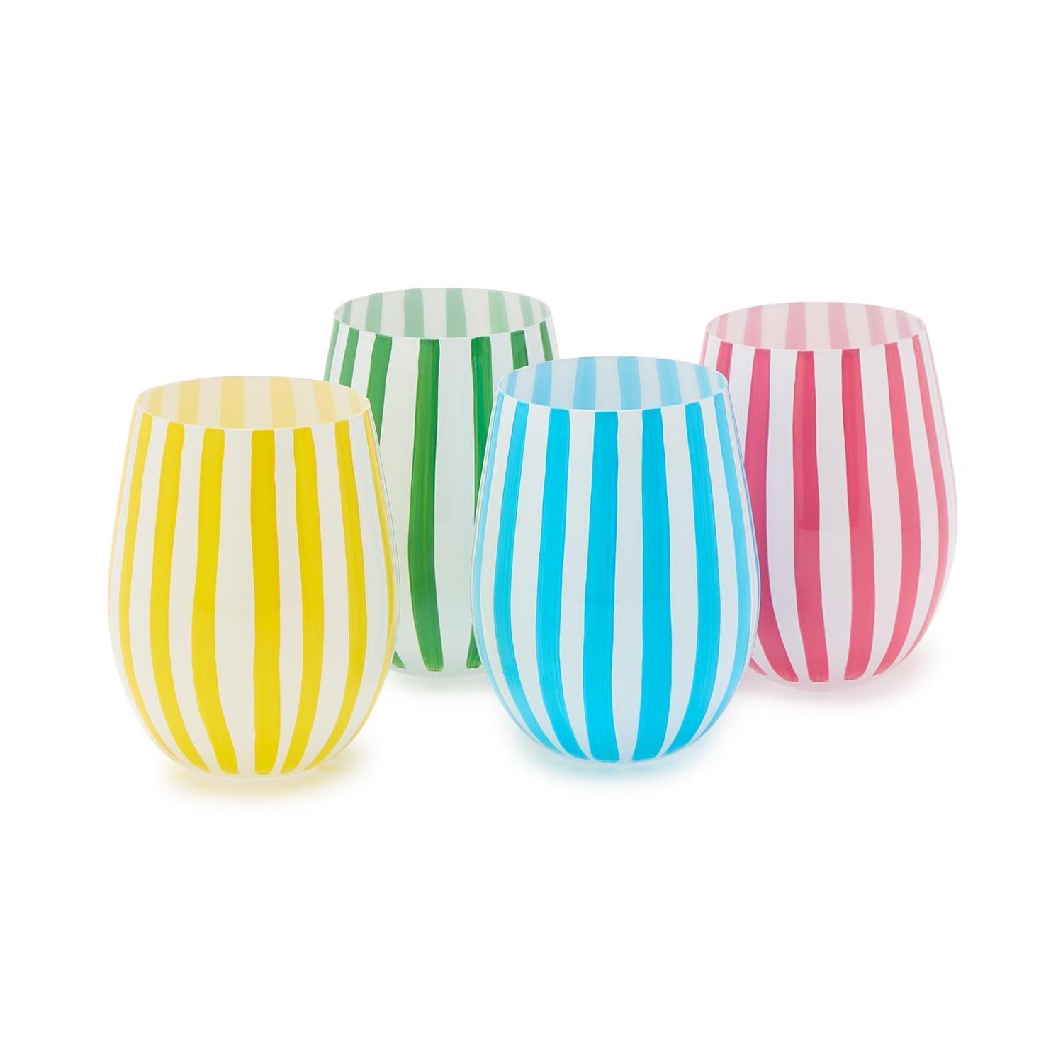 Hand-Painted Stripe Stemless Wine Glasses
