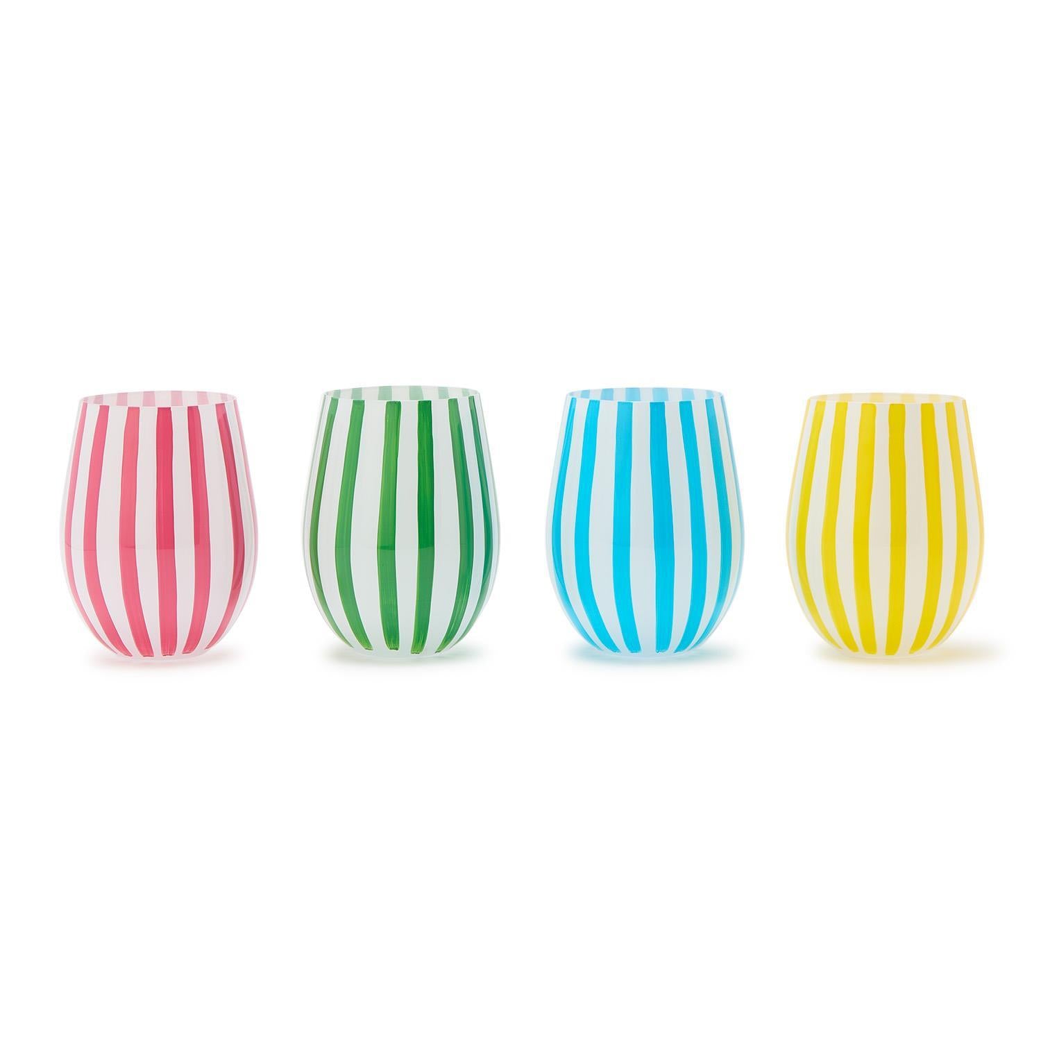 Hand-Painted Stripe Stemless Wine Glasses - Thumbnail 2