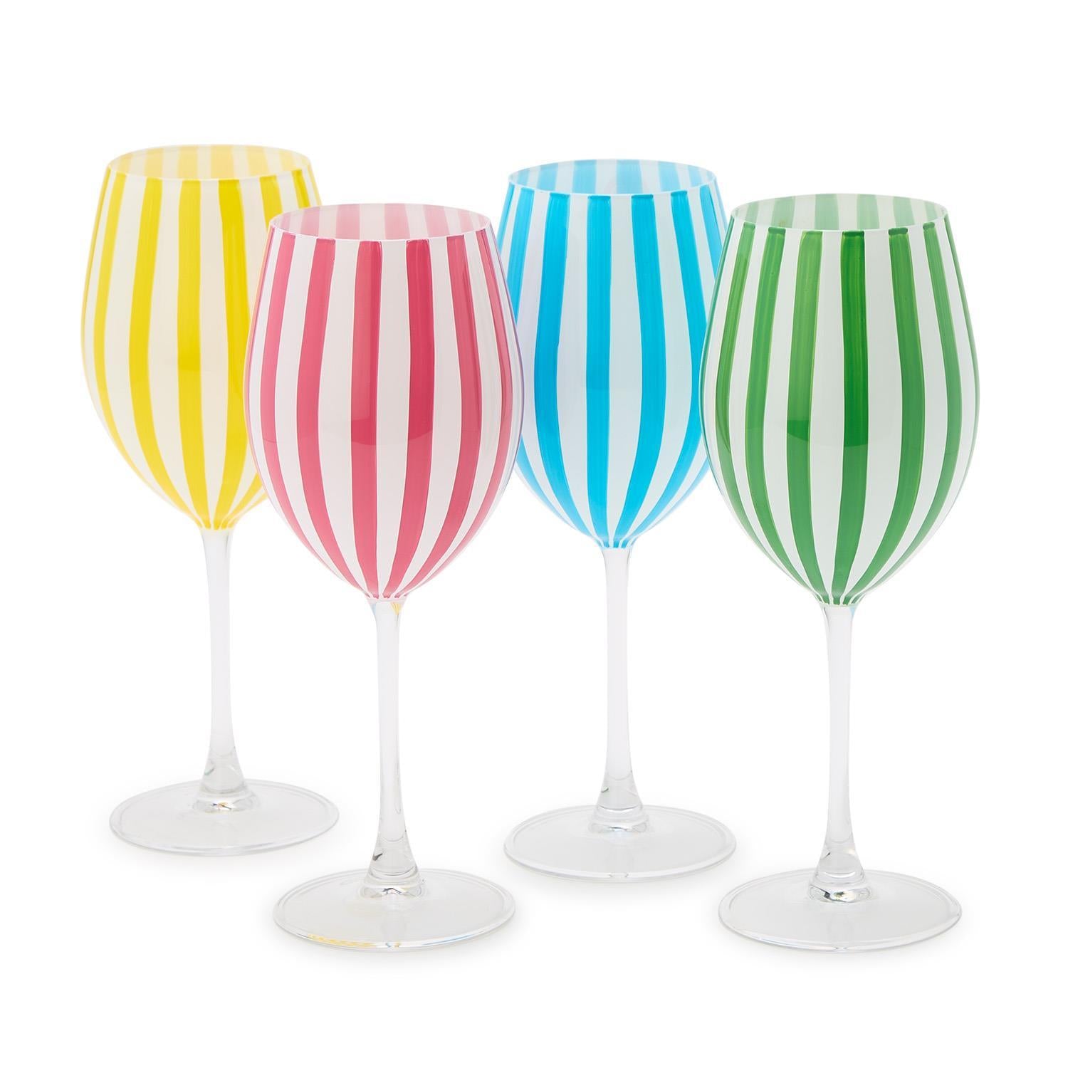 Hand-Painted Stripe Stemmed Wine Glasses