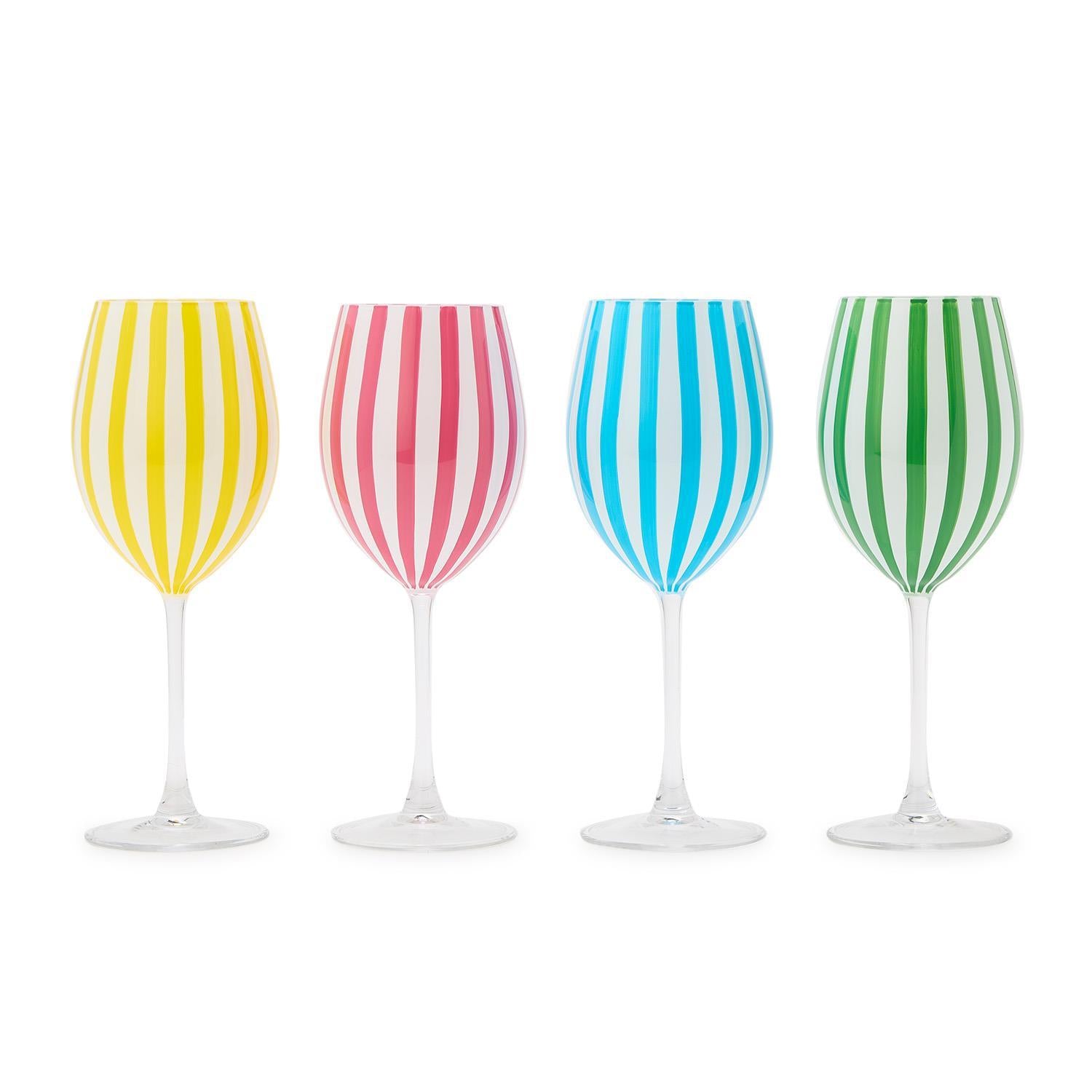 Hand-Painted Stripe Stemmed Wine Glasses