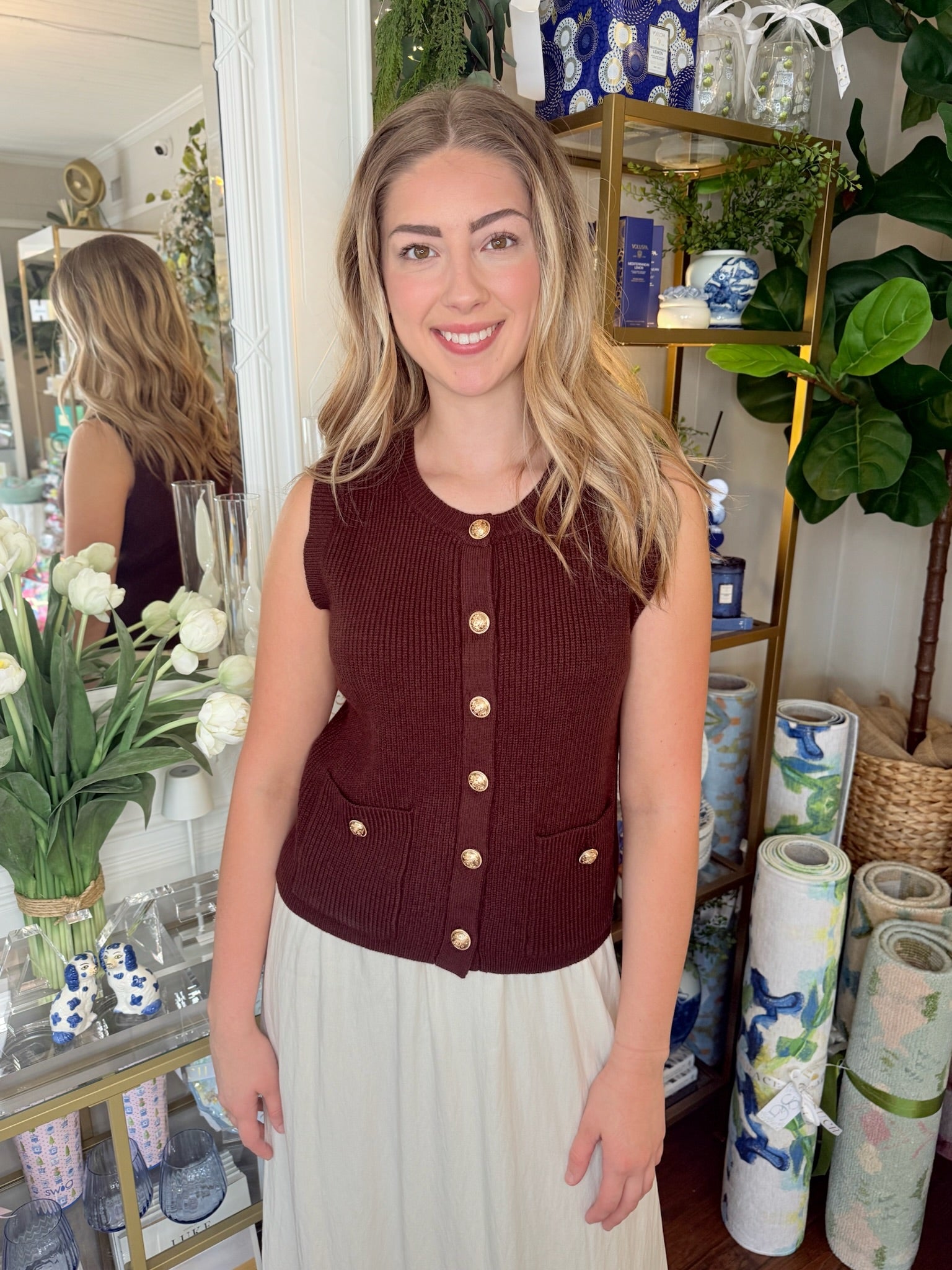 Aliya Sweater Vest - Chocolate | Steve Madden