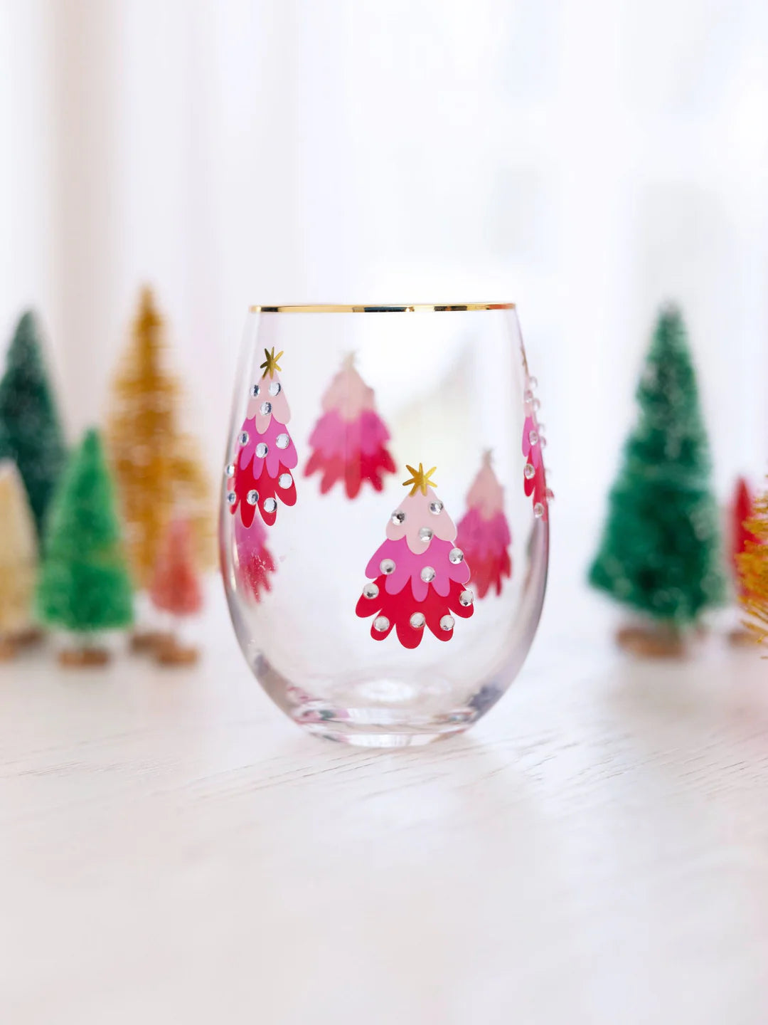 Pink Trees Stemless Wine Glass